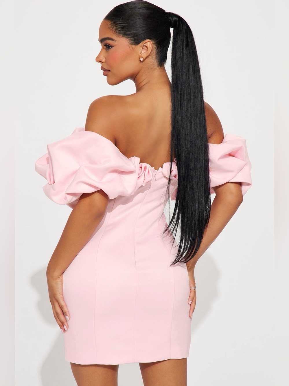 Pink Ruffled Off Shoulder Mini Dress - Picture 2 of 11